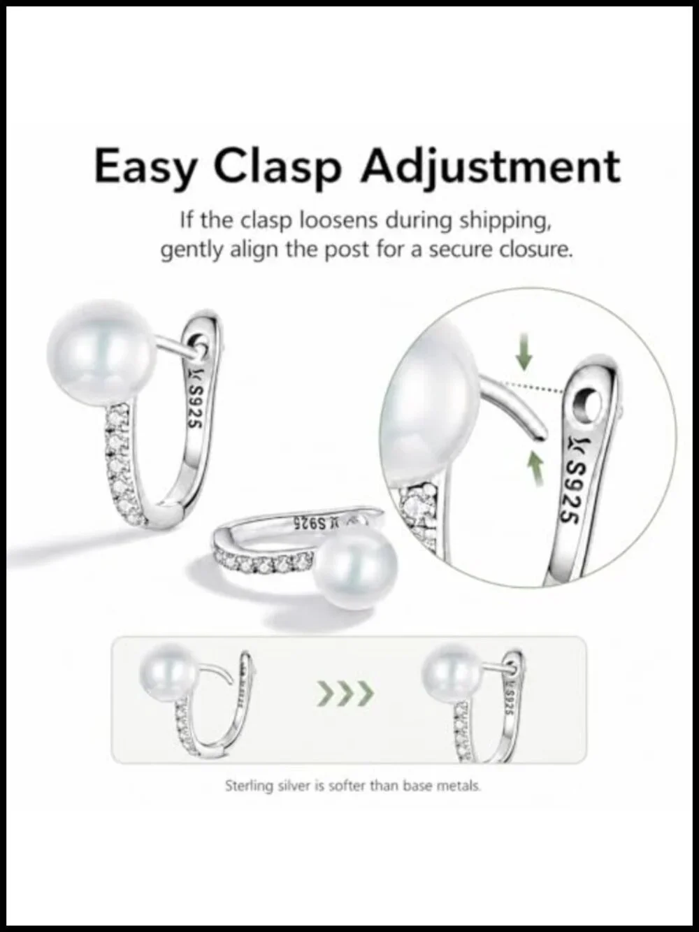 S925 Sterling Silver Hypoallergenic Huggie Hoop Earrings for Women with Shell